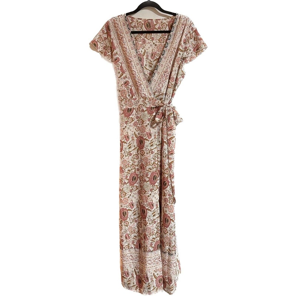 Zulily pink floral wrap tea length dress size XL